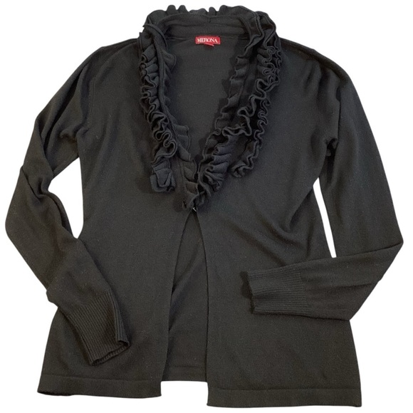 Merona Black Layered Ruffle Collar Cardigan Sweater, Size Small Feminine - Picture 10 of 10